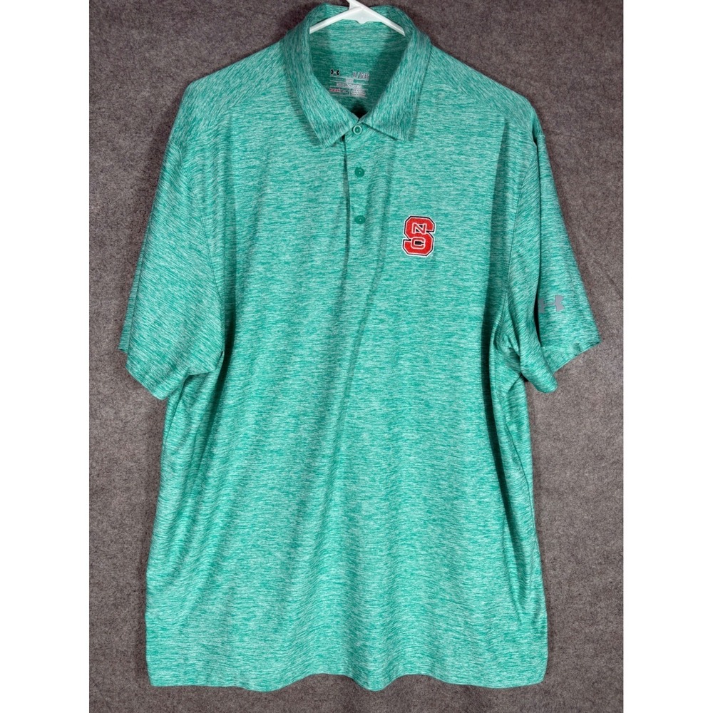 Under Armour NC State Wolfpack Polo Shirt Mens XL Green Heathered HeatGear Loose